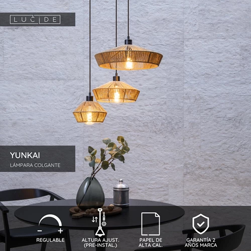 Lucide YUNKAI - Lámpara colgante - Ø 60 cm - 3xE27 - Natural - USP